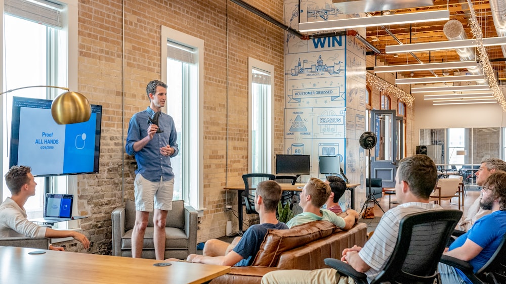 Modern office environment supporting executive-led content creation