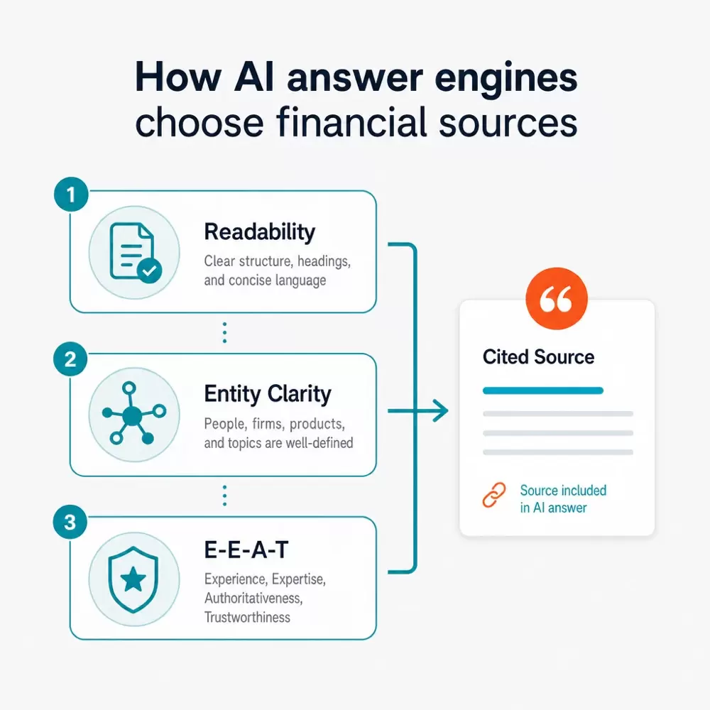 How AI answer engines choose financial sources diagram